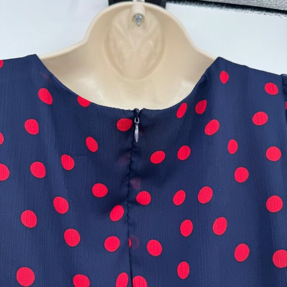 Connected Twisted-Sleeve Fit & Flare Dress Woman’s size medium sheer navy red po - Picture 11 of 14